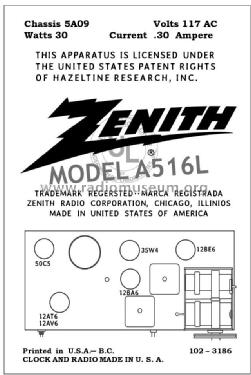 A516L Ch= 5A09; Zenith Radio Corp.; (ID = 2790681) Radio