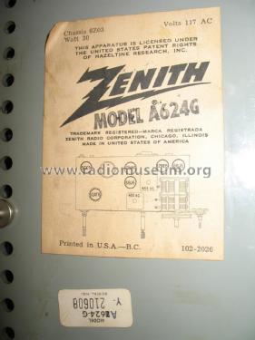 A624G Ch= 6A03; Zenith Radio Corp.; (ID = 2160550) Radio
