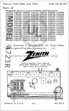 A723R Ch= 7A04; Zenith Radio Corp.; (ID = 2808135) Radio