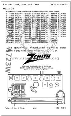 A723W Ch= 7A04; Zenith Radio Corp.; (ID = 2808136) Radio