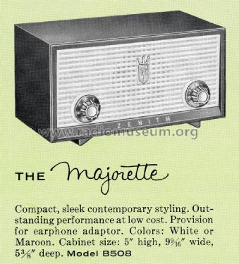 B508W 'The Majorette' Ch= 5Z05; Zenith Radio Corp.; (ID = 2028820) Radio
