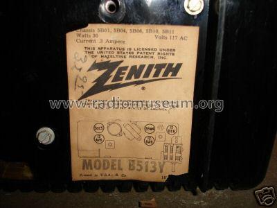 B513Y 'The Toreador' Ch= 5B01; Zenith Radio Corp.; (ID = 322962) Radio