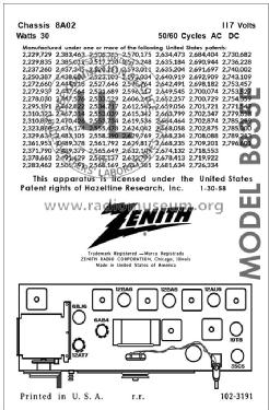 B835E High Fidelity Ch= 8A02; Zenith Radio Corp.; (ID = 2899114) Radio