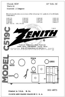 C519C 'The Nocturne' Ch= 5C07; Zenith Radio Corp.; (ID = 2799667) Radio