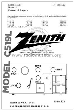 C519L 'The Nocturne' Ch =5C07; Zenith Radio Corp.; (ID = 2799670) Radio