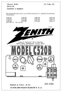 C520B 'The Saxony' Ch= 5C09; Zenith Radio Corp.; (ID = 2796504) Radio