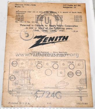 C724G 'The Super Caroline' Ch= 7C02; Zenith Radio Corp.; (ID = 2061271) Radio