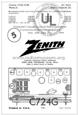 C724G 'The Super Caroline' Ch= 7C02; Zenith Radio Corp.; (ID = 2795947) Radio