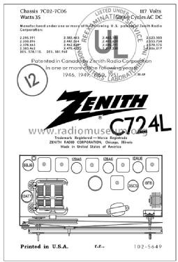 C724L 'The Super Caroline' Ch= 7C02; Zenith Radio Corp.; (ID = 2795950) Radio