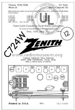 C724W Ch= 7C02; Zenith Radio Corp.; (ID = 2795948) Radio