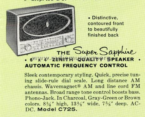 C725C 'The Super Sapphire' Ch= 7C06; Zenith Radio Corp.; (ID = 2032899) Radio