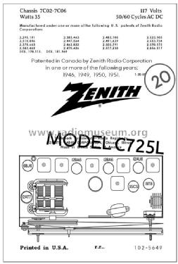 C725L 'The Super Sapphire' Ch= 7C06; Zenith Radio Corp.; (ID = 2795952) Radio
