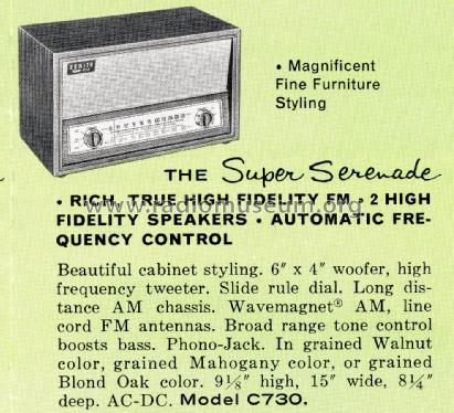 C730 AM-FM The Super Serenade Ch= 7C05; Zenith Radio Corp.; (ID = 2032986) Radio