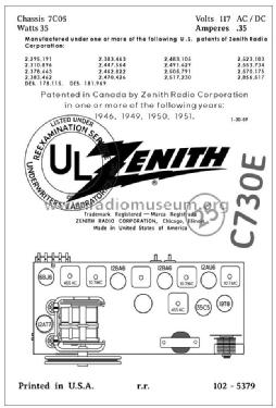 C730E 'The Super Serenade' Ch= 7C05; Zenith Radio Corp.; (ID = 2834292) Radio