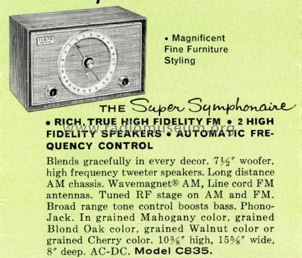 C835W 'The Super Symphonaire' Ch= 8C01; Zenith Radio Corp.; (ID = 2033006) Radio