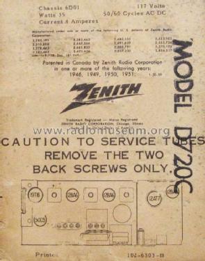 D720C 'The Major' Ch= 6D01; Zenith Radio Corp.; (ID = 482782) Radio