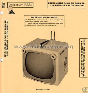 E1416G E1801B E1801L E1803C E1803L; Zenith Radio Corp.; (ID = 764708) Television