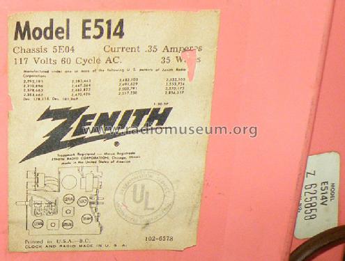 E514V 'The Twilite' Ch= 5E04; Zenith Radio Corp.; (ID = 1428639) Radio