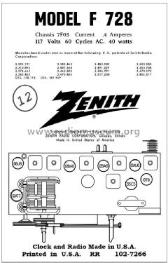 F728C Ch= 7F03; Zenith Radio Corp.; (ID = 2942378) Radio