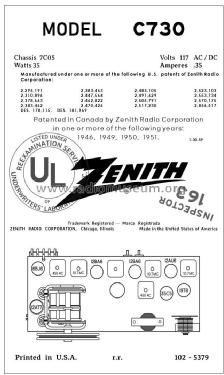 G730 AM-FM Ch= 7C05; Zenith Radio Corp.; (ID = 2834290) Radio