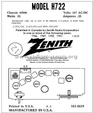 H722G Ch= 6H06; Zenith Radio Corp.; (ID = 2997124) Radio