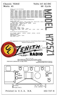 H725Z1 Ch= 7G01Z1; Zenith Radio Corp.; (ID = 2804662) Radio