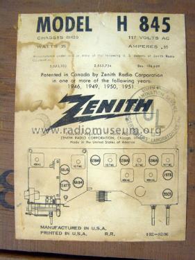 H845 Ch= 8H20; Zenith Radio Corp.; (ID = 1914607) Radio