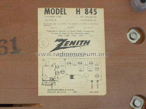 H845 Ch= 8H20; Zenith Radio Corp.; (ID = 223369) Radio