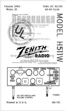 H-511-W Consoltone Ch= 5-H-01; Zenith Radio Corp.; (ID = 3002664) Radio