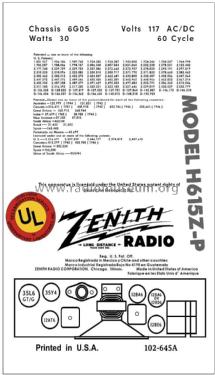 H-615-Z-P Ch= 6-G-05; Zenith Radio Corp.; (ID = 2876416) Radio