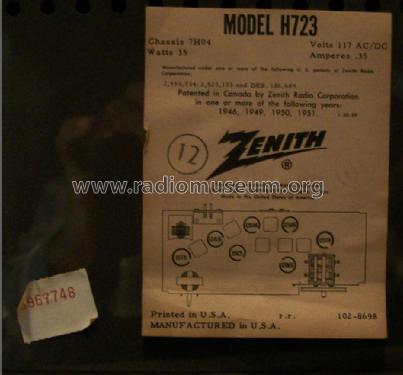 H-723W Ch= 7H04; Zenith Radio Corp.; (ID = 1223432) Radio