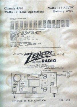 J402G Ch= 4J40; Zenith Radio Corp.; (ID = 1224050) Radio