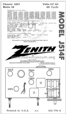 J514F Automatic Clock Radio Ch= 5J03; Zenith Radio Corp.; (ID = 2806371) Radio