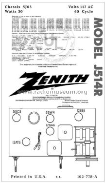 J514R Automatic Clock Radio Ch= 5J03; Zenith Radio Corp.; (ID = 2806367) Radio