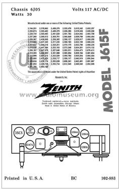 J615F Ch=6J05; Zenith Radio Corp.; (ID = 2834299) Radio