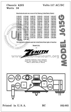 J615G Ch= 6J05; Zenith Radio Corp.; (ID = 2834301) Radio