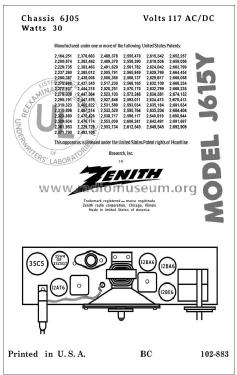 J615Y Ch=6J05; Zenith Radio Corp.; (ID = 2834300) Radio