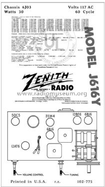 J616Y Ch= 6J03; Zenith Radio Corp.; (ID = 2829876) Radio