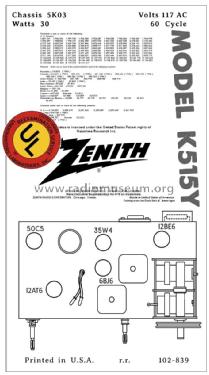 K515Y Ch= 5K03; Zenith Radio Corp.; (ID = 2804667) Radio
