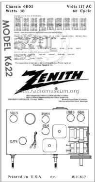 K622 Ch= 6K03; Zenith Radio Corp.; (ID = 2846256) Radio