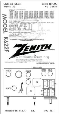 K622F Ch= 6K03; Zenith Radio Corp.; (ID = 2846258) Radio