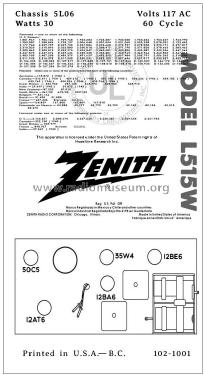 L515W Ch= 5L06; Zenith Radio Corp.; (ID = 2806393) Radio