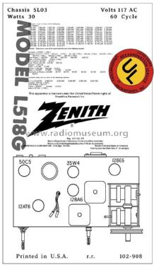 L518G Ch= 5L03; Zenith Radio Corp.; (ID = 2806288) Radio