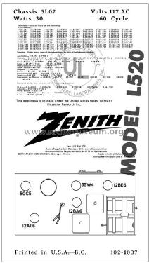 L520 Ch= 5L07; Zenith Radio Corp.; (ID = 2806397) Radio