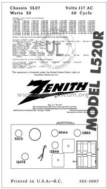 L520R Ch= 5L07; Zenith Radio Corp.; (ID = 2806403) Radio