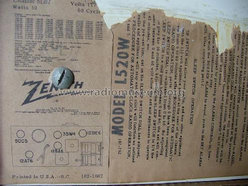 L520W Ch= 5L07; Zenith Radio Corp.; (ID = 1551904) Radio