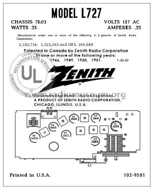 L727W Ch= 7L03; Zenith Radio Corp.; (ID = 2848732) Radio