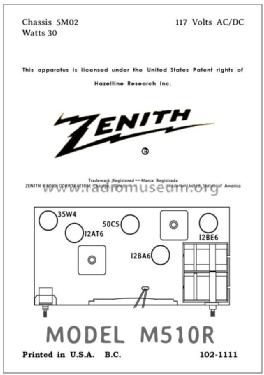 M510R Ch= 5M02; Zenith Radio Corp.; (ID = 2848735) Radio