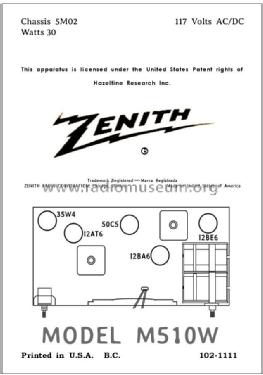 M510W Ch= 5M02; Zenith Radio Corp.; (ID = 2848736) Radio