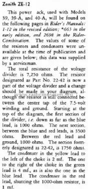 Power Supply ZE-12; Zenith Radio Corp.; (ID = 3017621) Aliment.